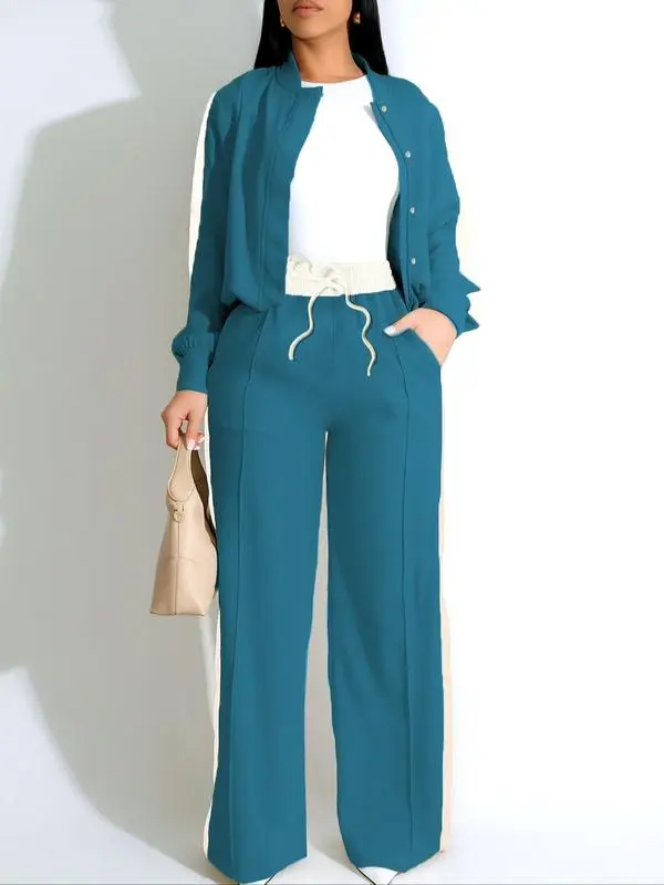 2-piece Set Women's Patchwork Top & Wide Leg Pants Set