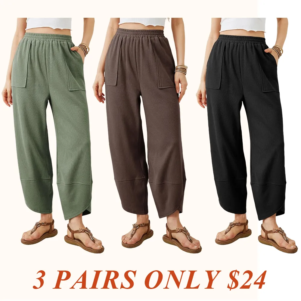 Women's Wide Leg Harem Pants Casual Palazzo Pants with Pockets High Waist Relaxed Fit
