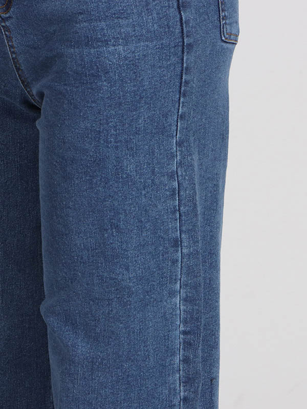 Buttoned Contrast Color Pockets Tied High Waisted Loose Jean Pants Bottoms
