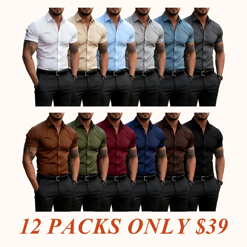 Men’s Short-Sleeve Button-Down Shirt, Wrinkle-Resistant Business Casual Shirt for Work Commuting