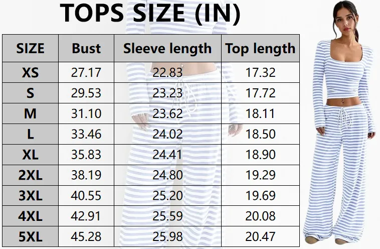 Women's Stripe Square Neck Long Sleeve Crop Top & Wide Leg Trousers Set