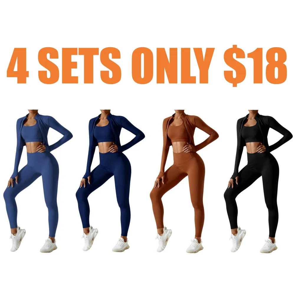 Women's Solid Criss Top & High Waist Leggings & Jacket Set