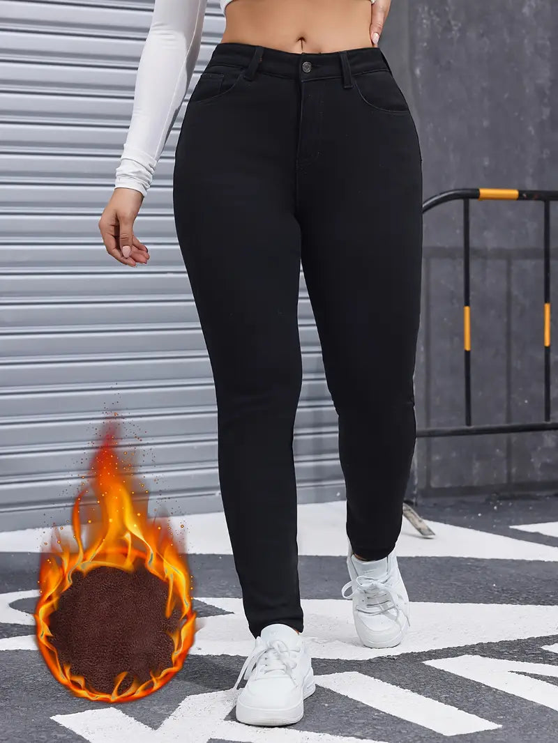 Fleece-Lined High-Waist Skinny Jeans – Warmth & Flattering Fit