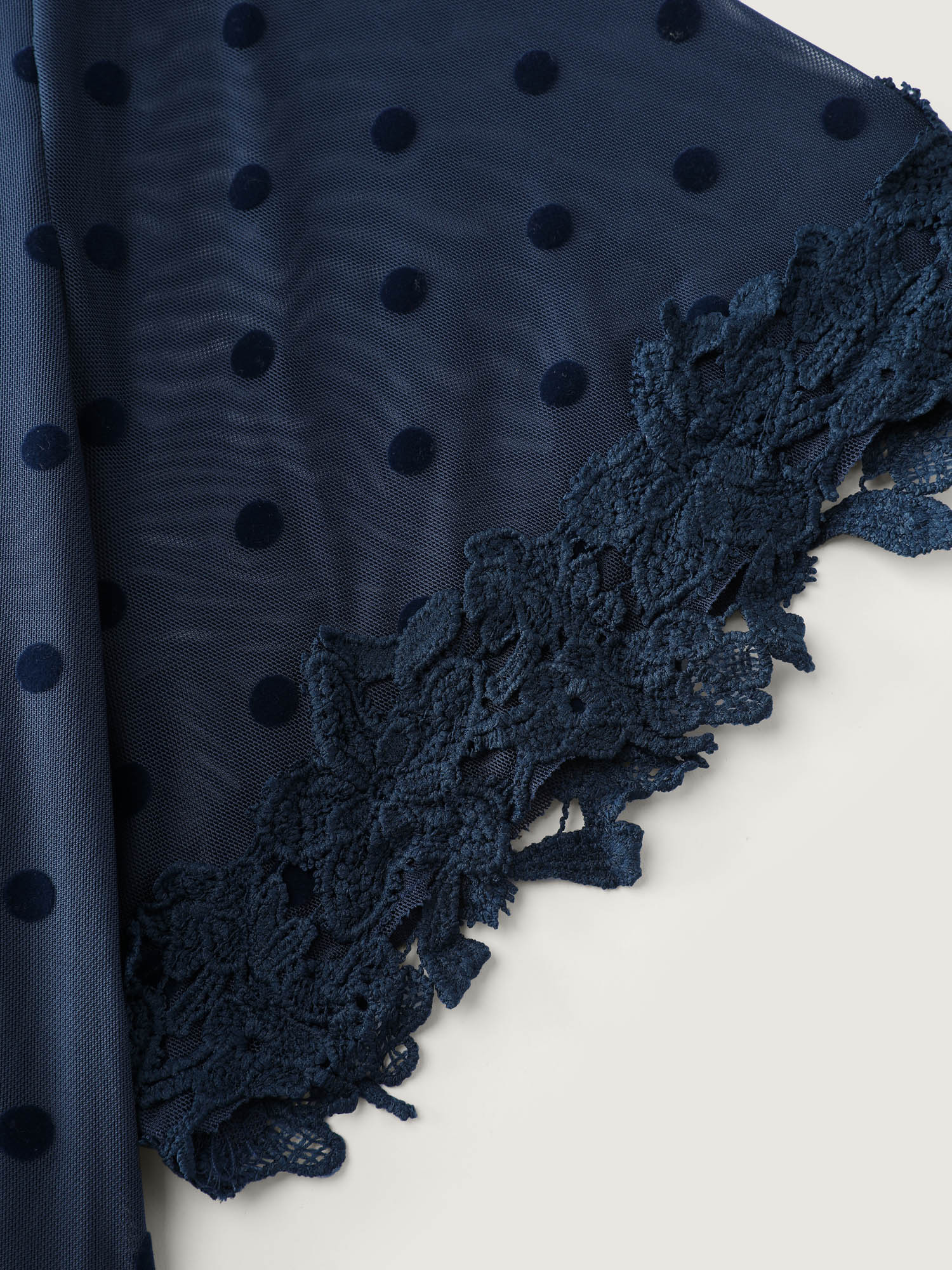 Polka Dot Textured Lace Trim Mini Dress