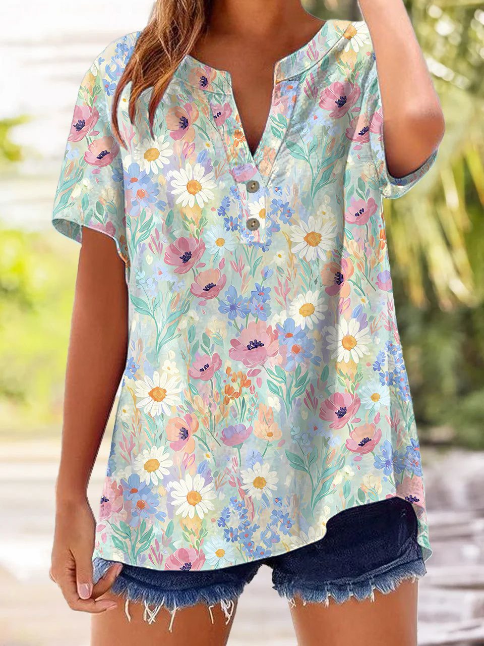 Women's Retro Floral Print Button-Down Shirt