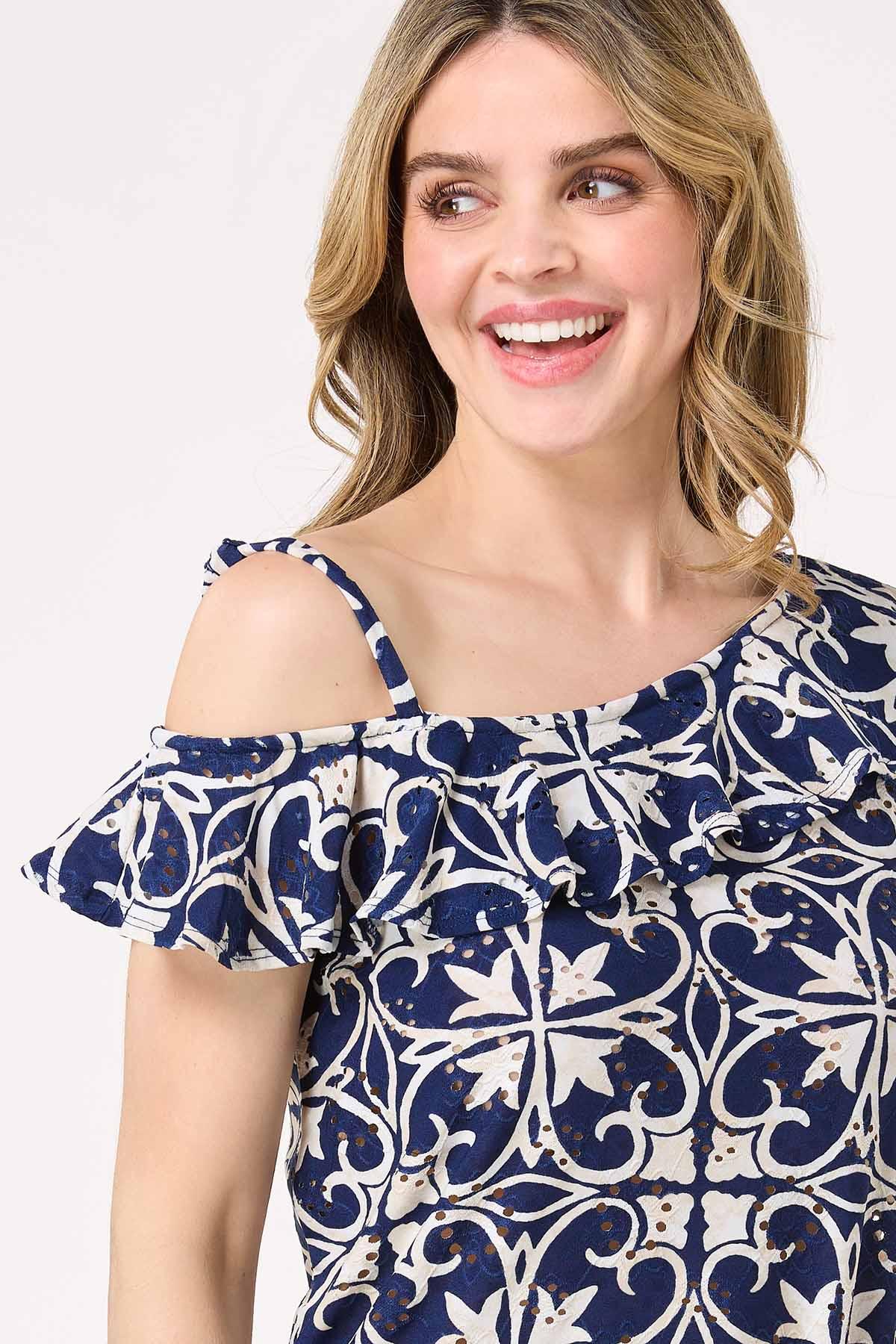 Ruffled One Shoulder Eyelet Top