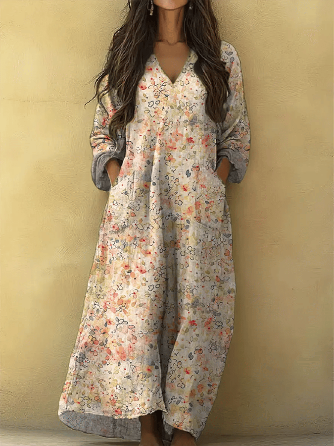 Women's Vintage Floral Art Print Dress- Fast Shipping