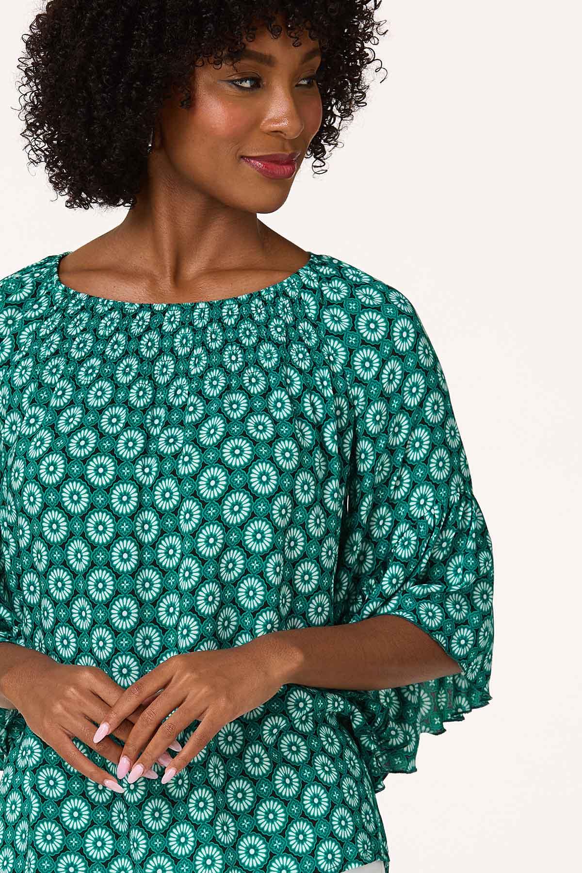 Teal Medallion Poet Top
