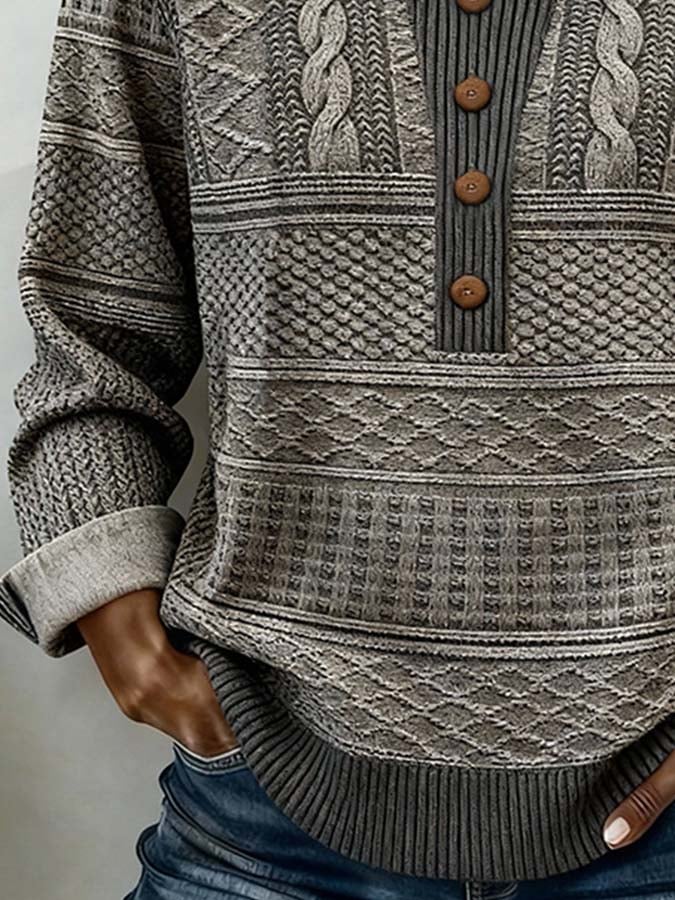 Women'S Casual Color-Blocked Print Pullover Top