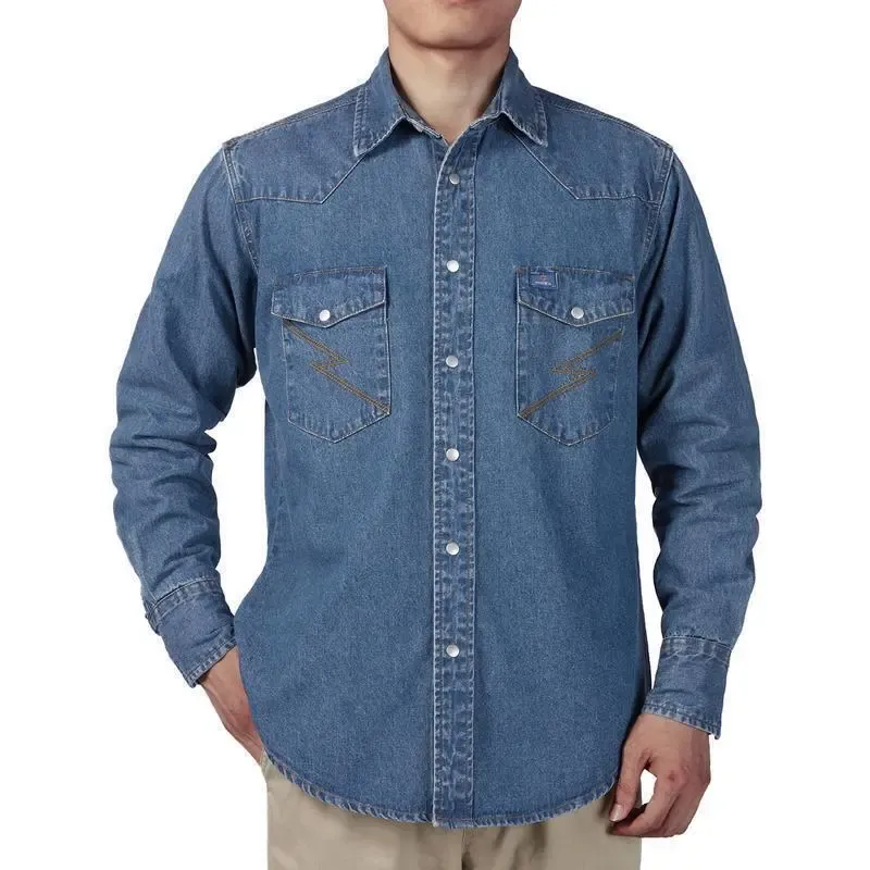 🔥HOT-SALE 🔥Men's Long Sleeve Stone-Washed and Pre-Washed Denim Work Shirt