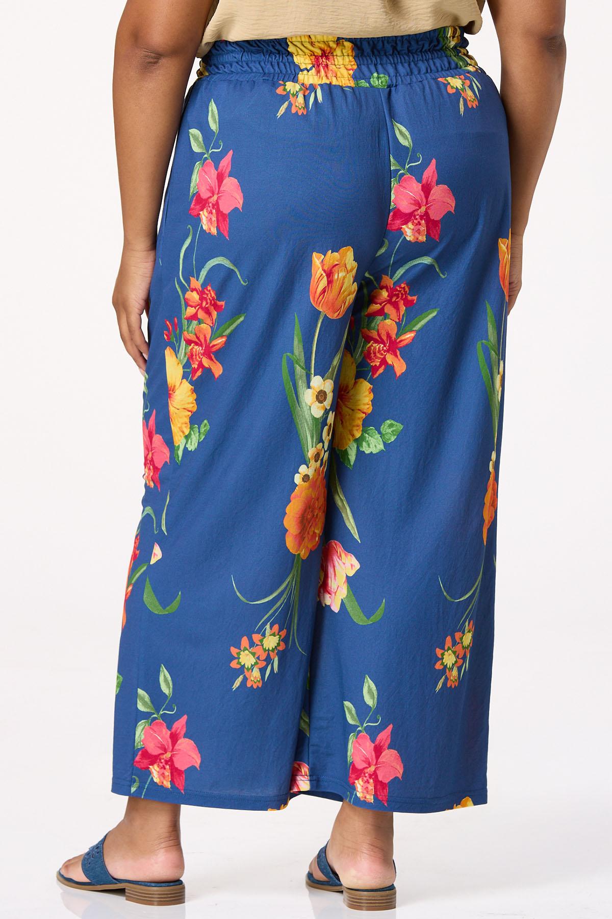 Plus Size Floral Wide Leg Cropped Pants