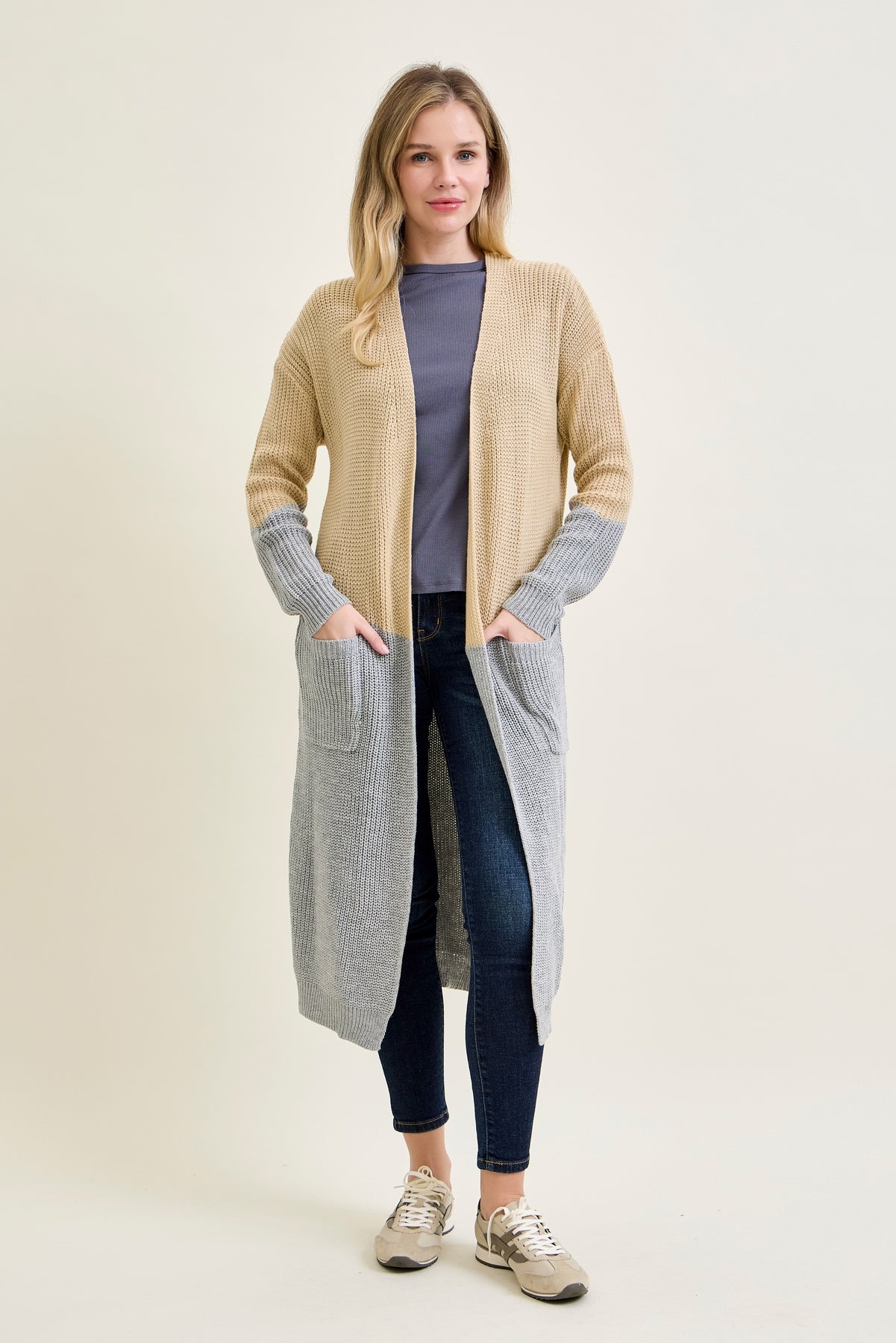 Long Duster Cardigan Beige Sweater