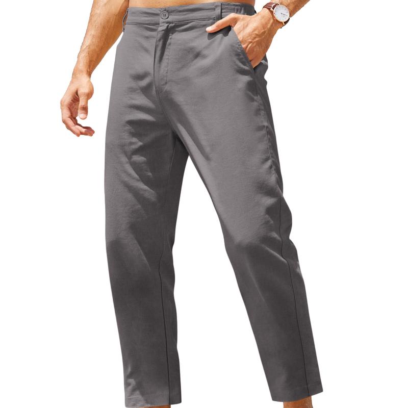 Men’s Lightweight Cotton Linen Elastic Waist Pants (Slim Fit with Pockets)