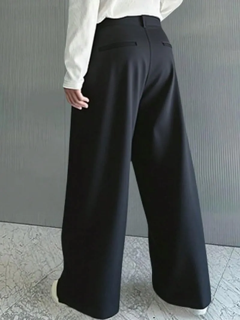 Men's Casual Versatile Solid Color Wide Leg Pants, Unique Button Design, Fitted Style