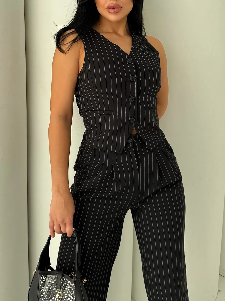 🌟Women'S Striped Casual Suit Jacket, Vest And Pants 3-Piece Set 5sets Only $24!💥