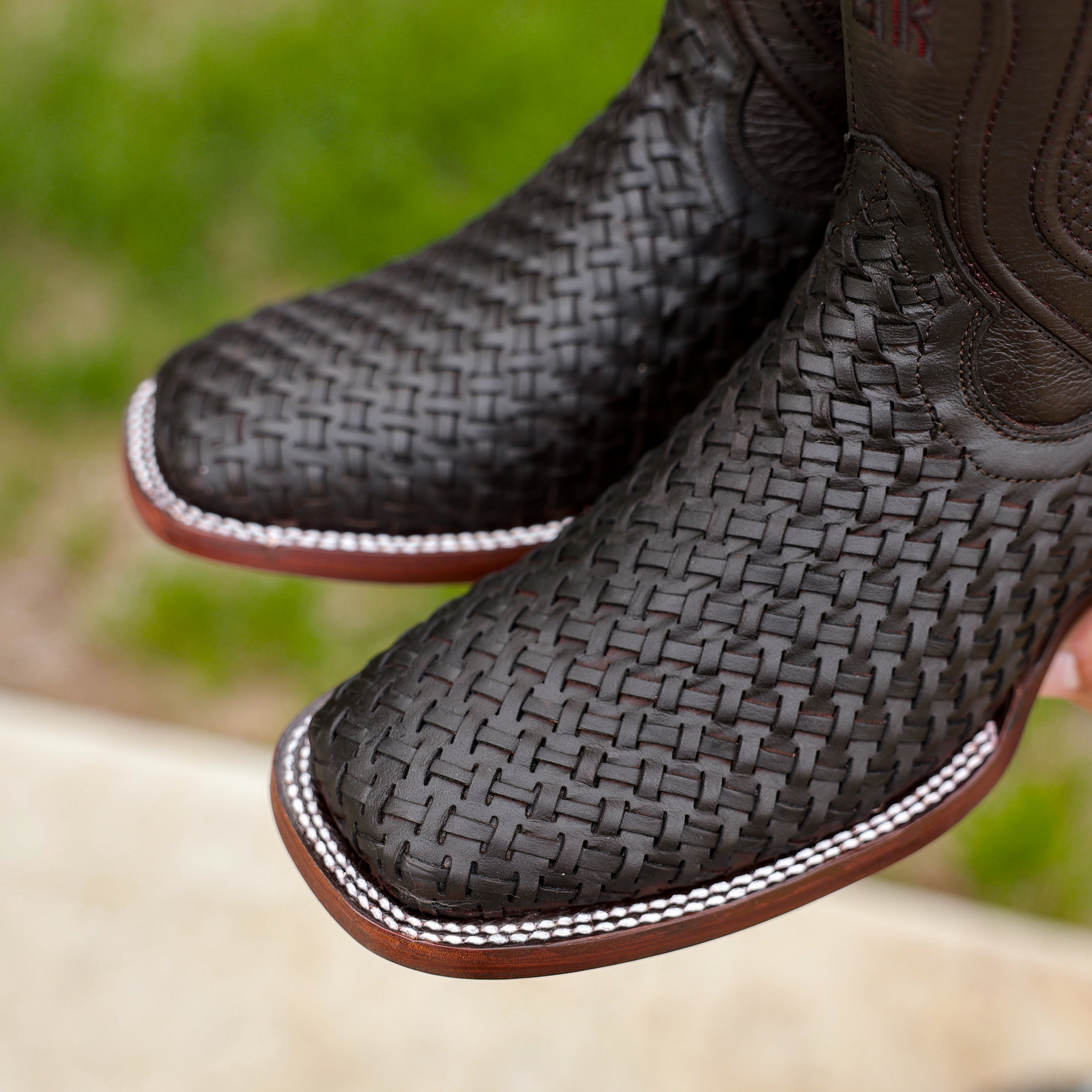 Brown Basketweave Boots - Square Toe