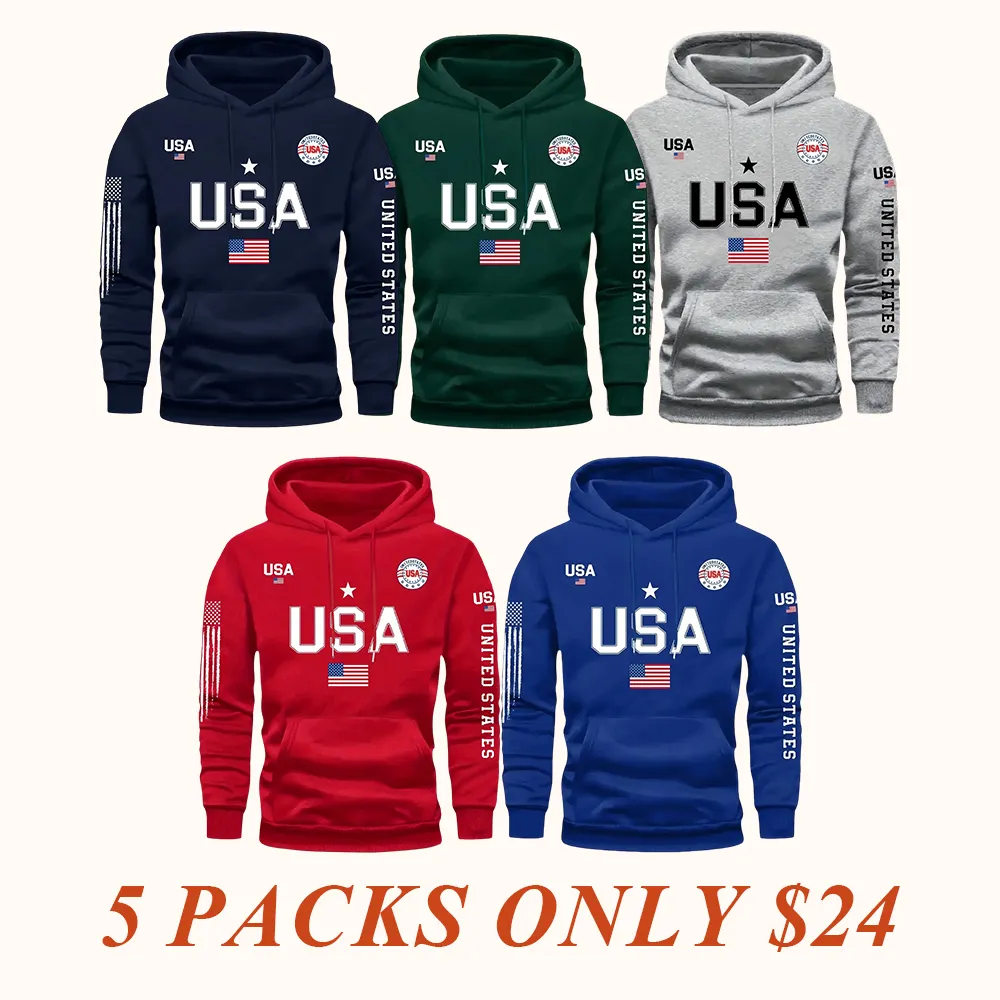 Men's fleece sweatshirt, United States letter print unisex casual knit fabric pullover for students and couples fashion hoodie
