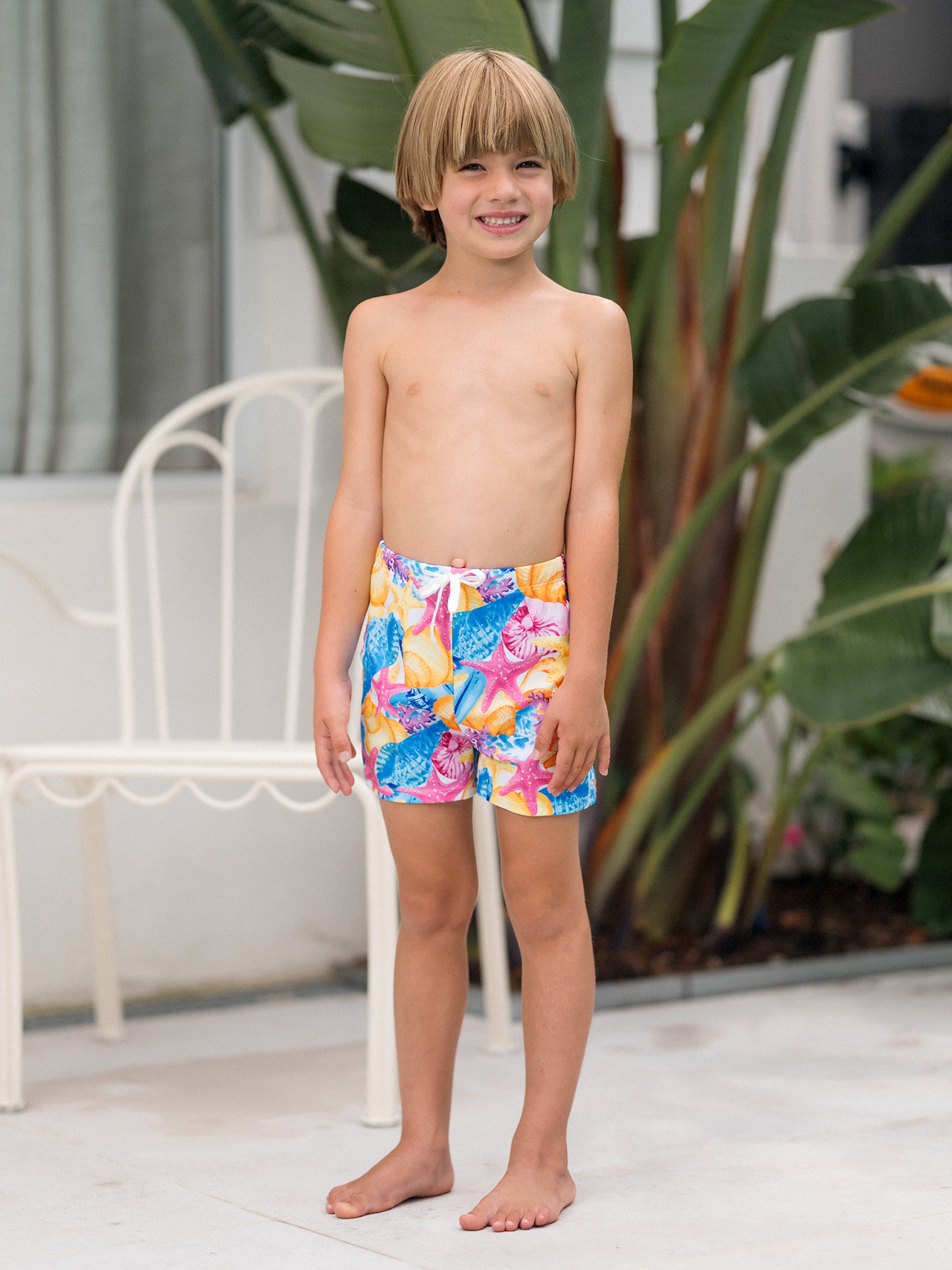 Family Matching Seashell & Starfish Print Swimsuits Ruched One-Piece & Swim Trunks Set Multi-color
