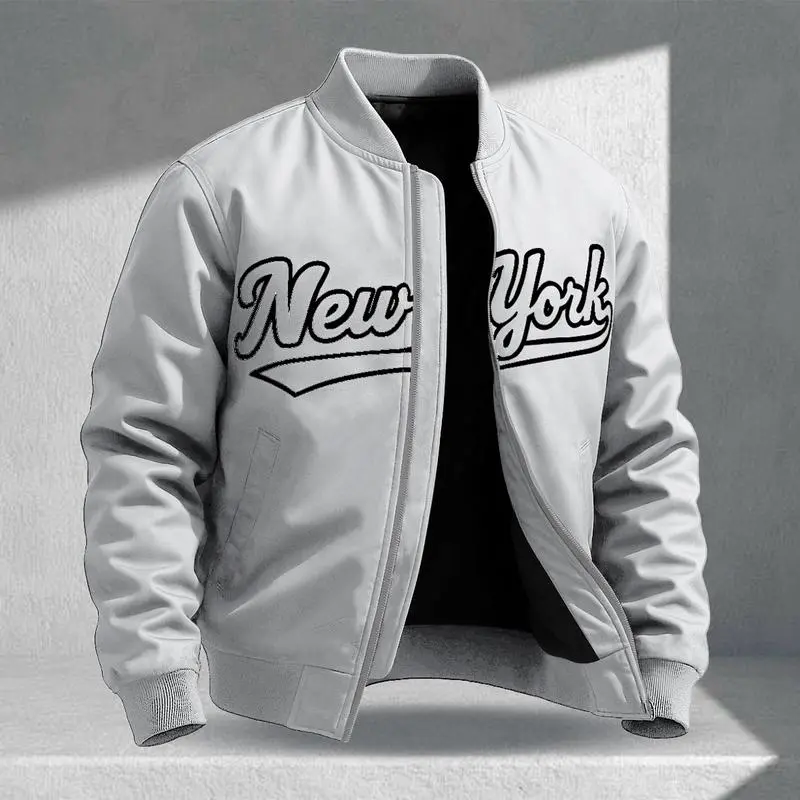 Letter Print Sports Jacket, Men's Casual Jacket, Fashionable College Baseball Apparel