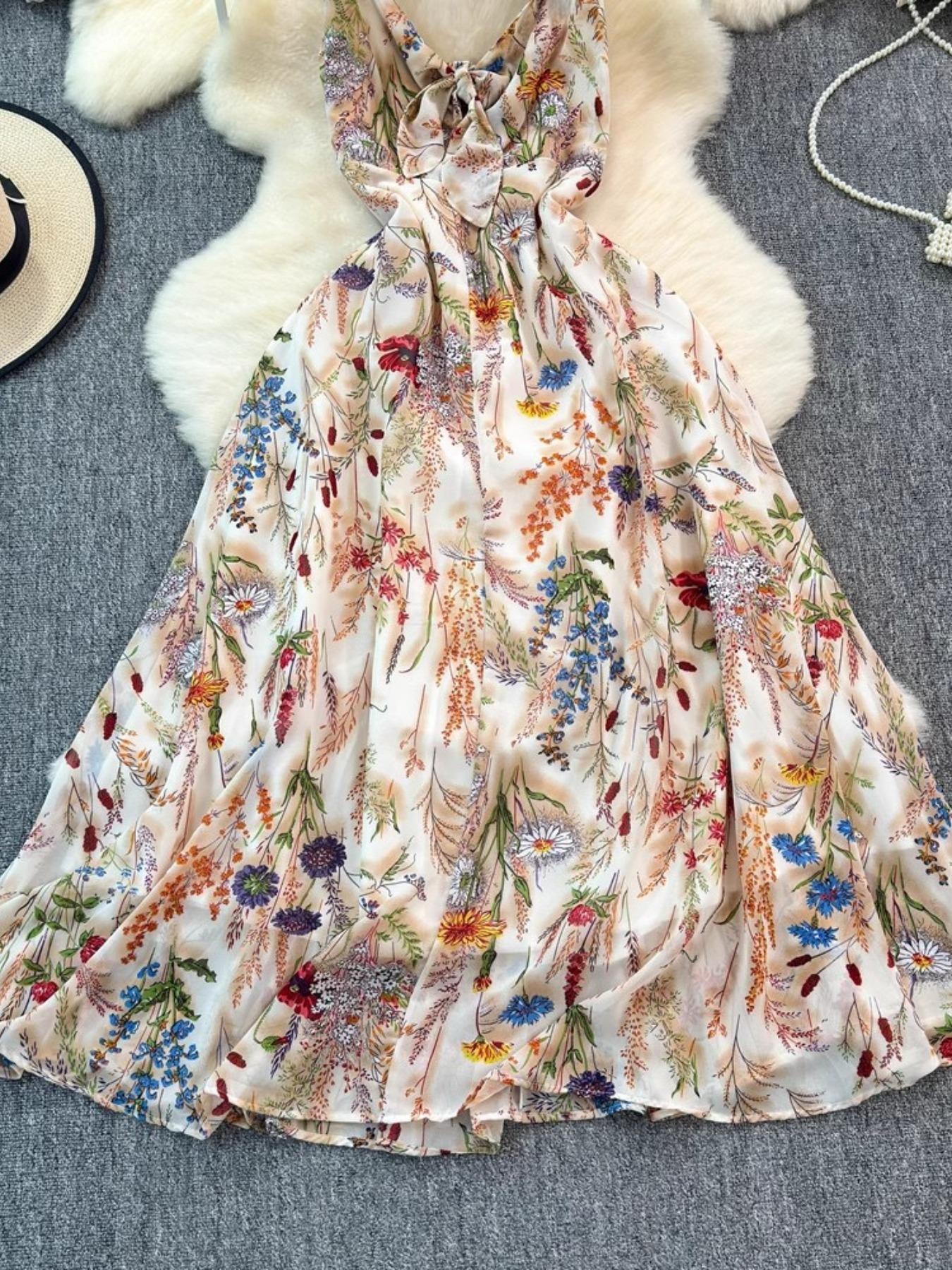 Women's Boho Floral Print Spaghetti Strap Cami Dress – Summer A-Line