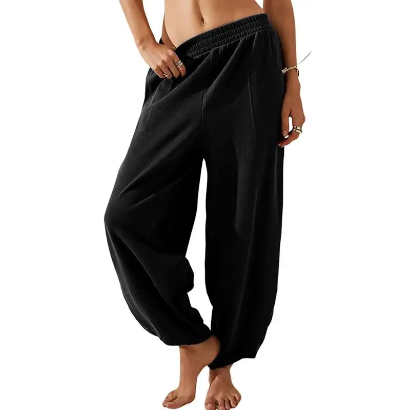 Women's Baggy Wideleg Pants Casual Elastic Waisted Palazzo Harem Pants