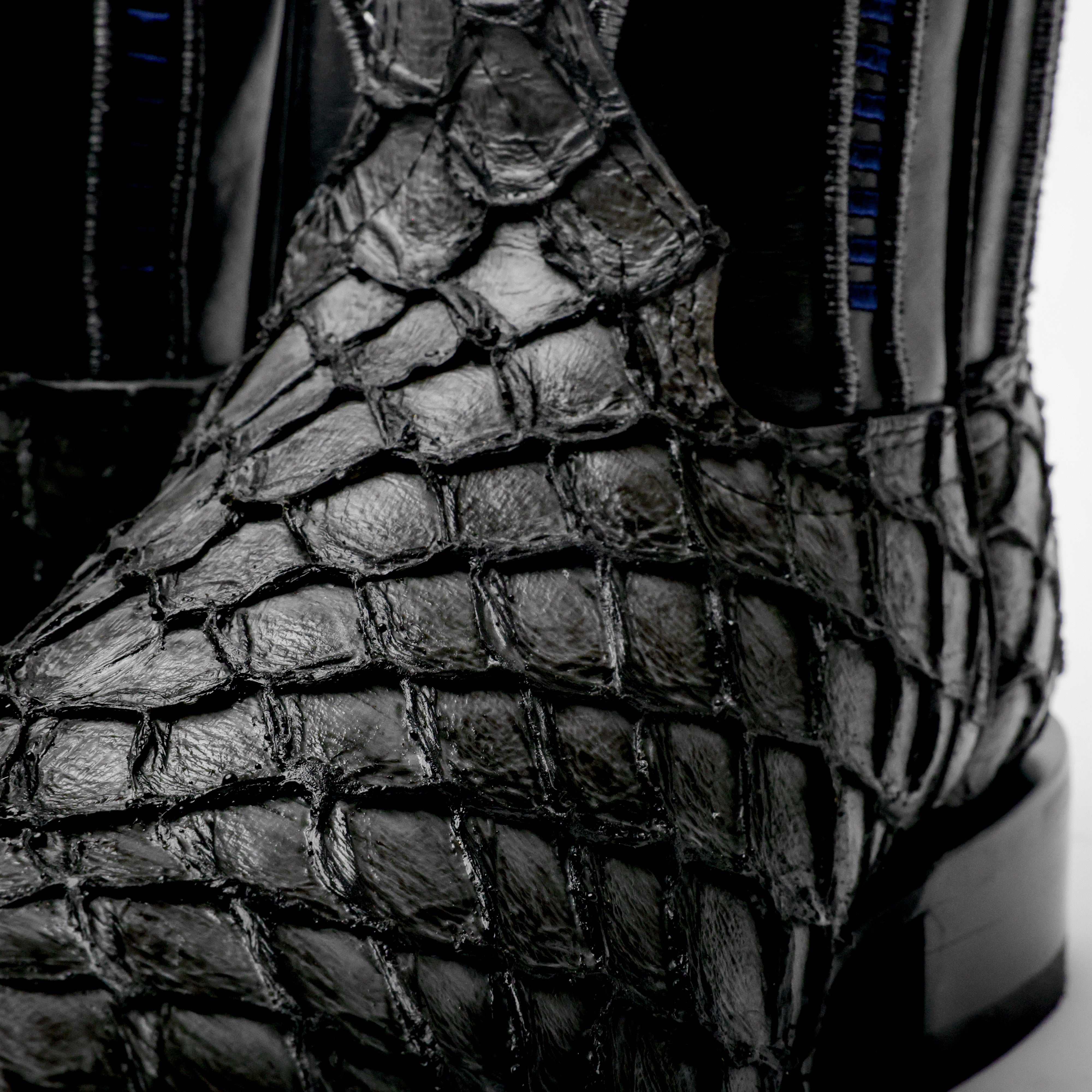 Grey Mini Pirarucu Leather Boots - Square Toe