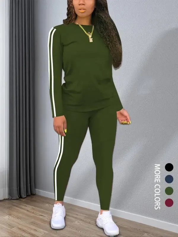 Women's solid color long-sleeved top and pants set