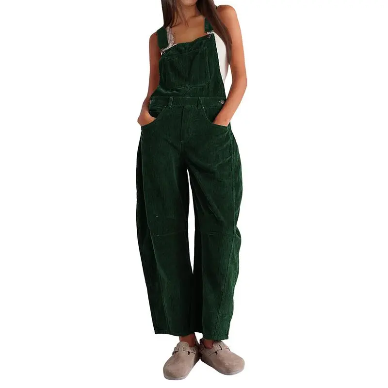 Women Barrel Wide Leg Bib Corduroy Pants