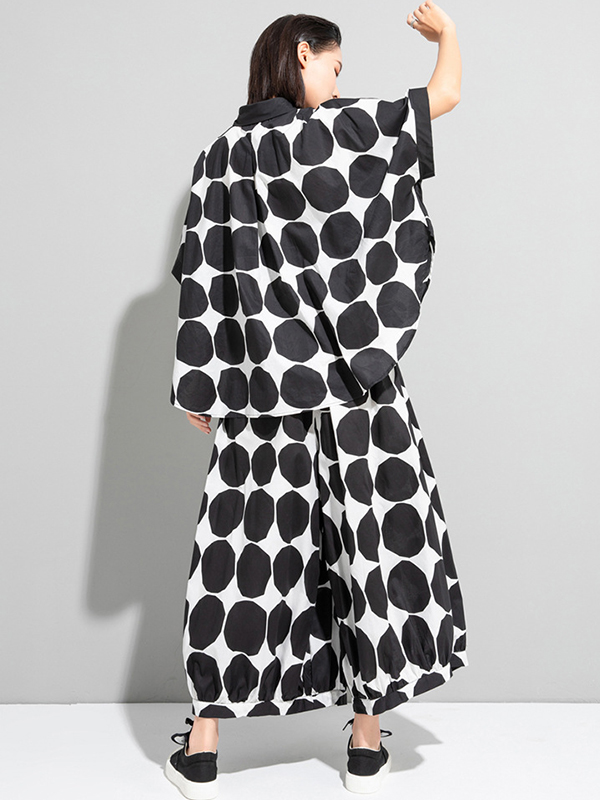 Urban White Black Polk-Dot Printed Wide Leg Pants