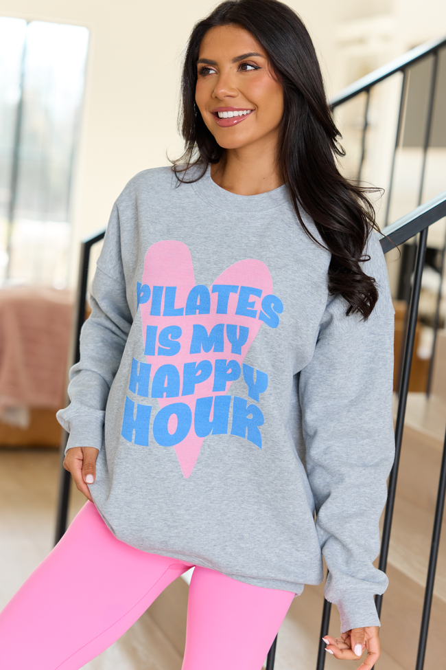 Pilates Is My Happy Hour Light Grey Graphic Sweatshirt