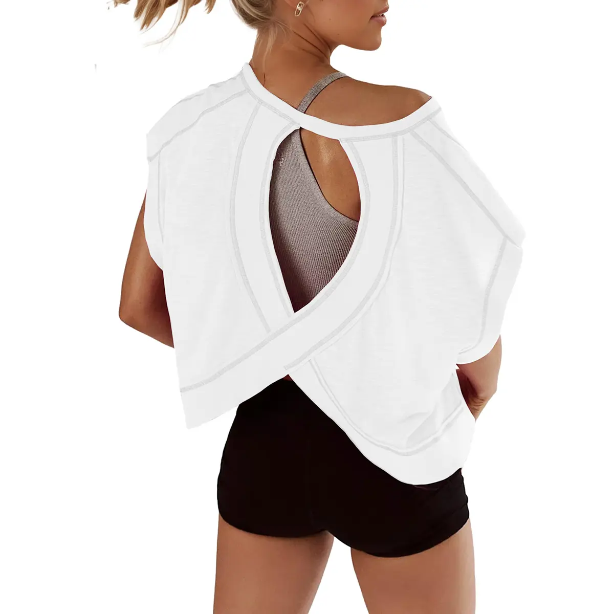 Women's Open Back Tops Y2K Short / Long Sleeve Workout Shirts Casual Yoga Athletic Gym Slouchy Crop Running Tees