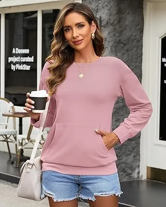 Women's Crewneck Hoodless Sweatshirt Hoodless Sweatshirt with Kangaroo Pocket Fleece Long Sleeve