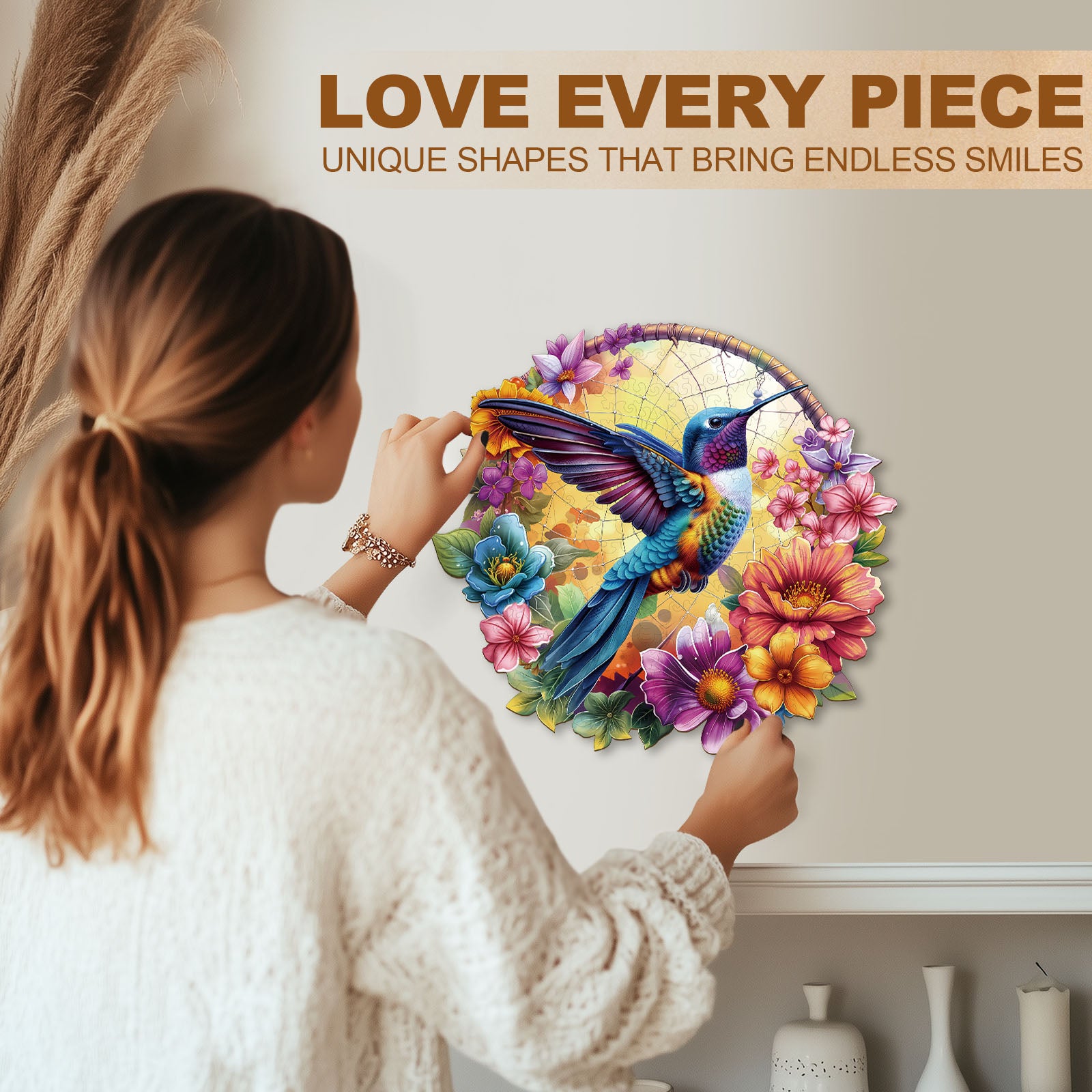 Dreamcatcher hummingbird Wooden Jigsaw Puzzle