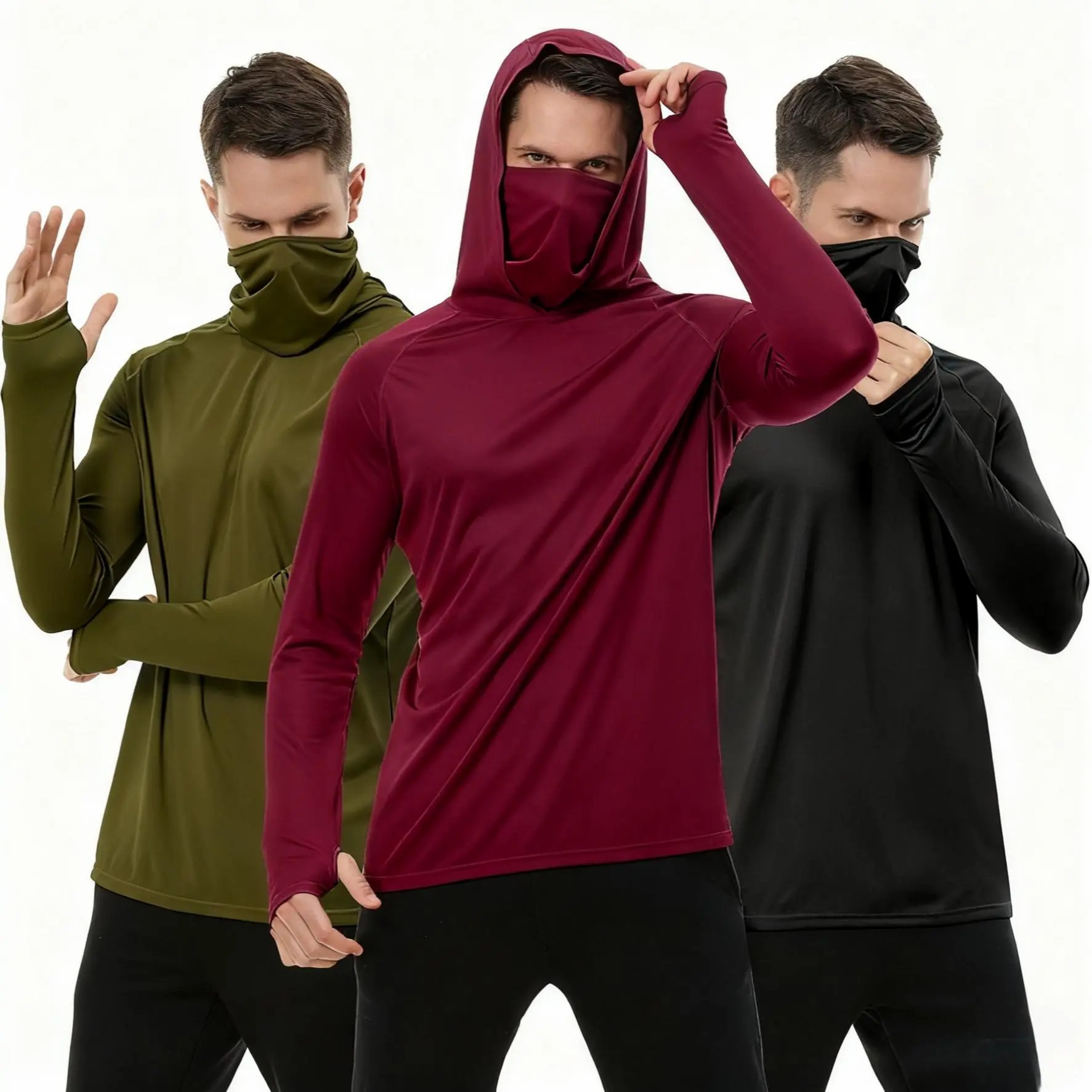 3 PACKS Men's Athletic Hoodies Long Sleeve Fishing Shirts for Men Hooded Set with Face Mask