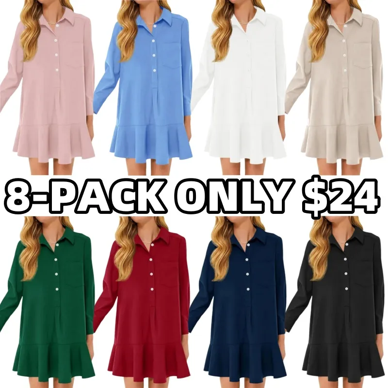 Womens Casual Button Down Shirt Dress