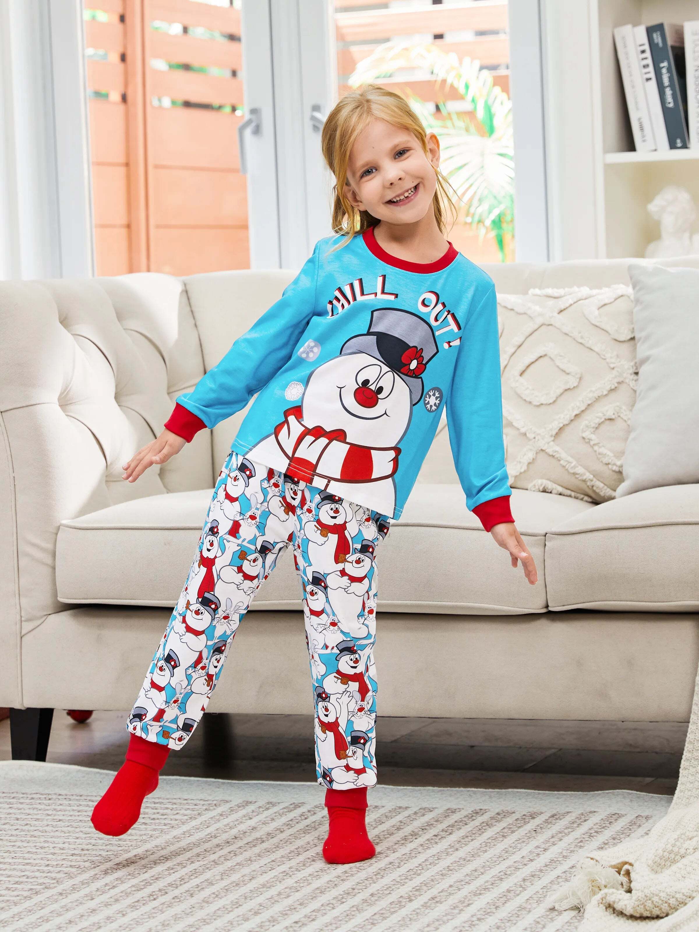 Christmas Snowman Pattern Pajamas Sets with Christmas Socks