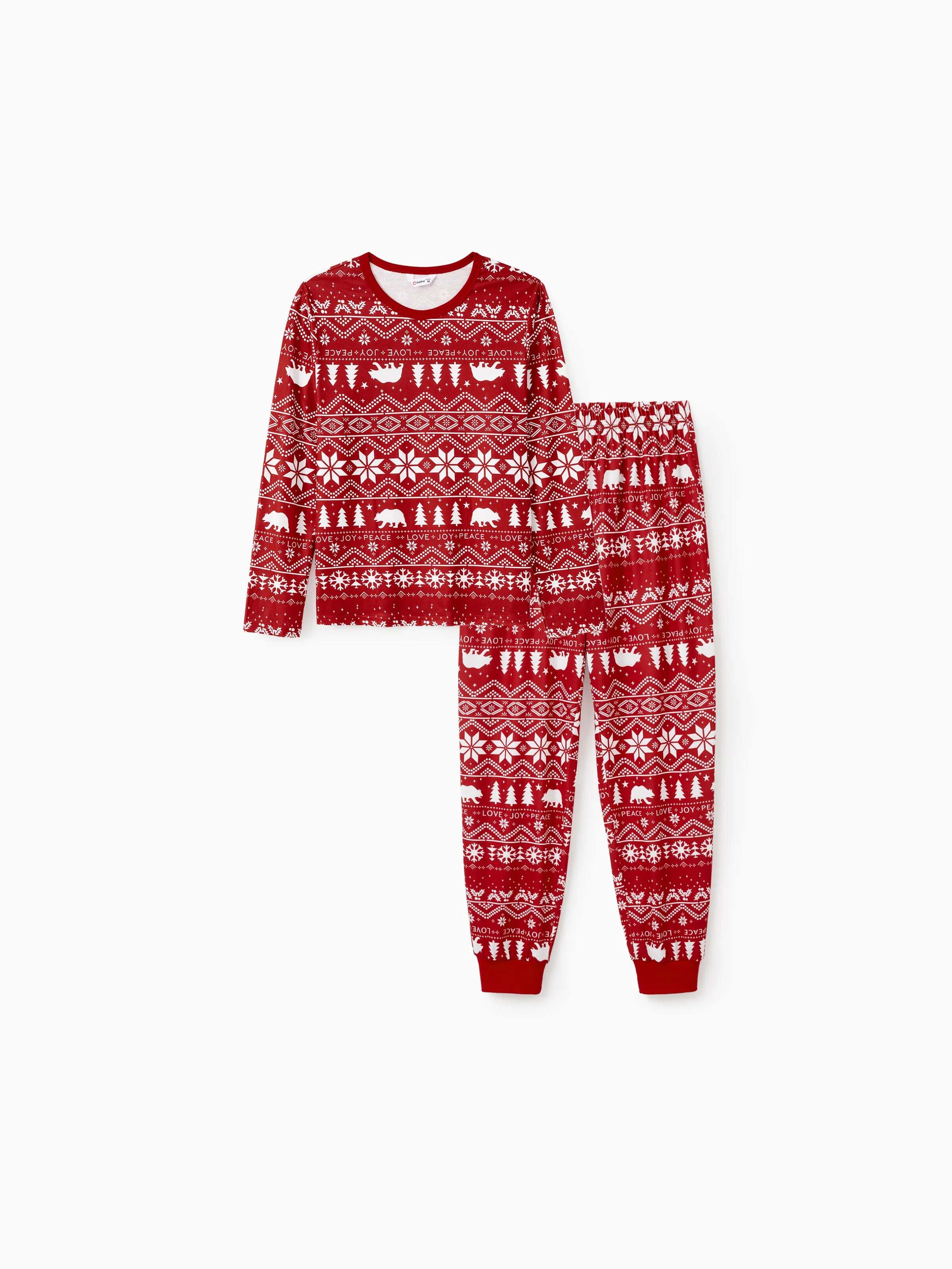 Christmas Print Family Matching Pajamas Sets with Christmas Socks Red