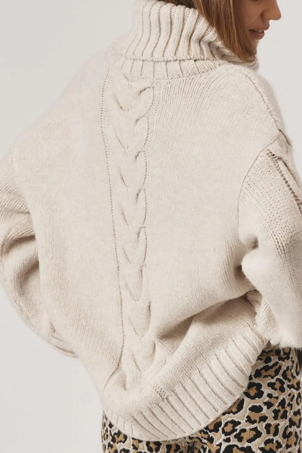 Slouchy Cable Turtleneck Sweater