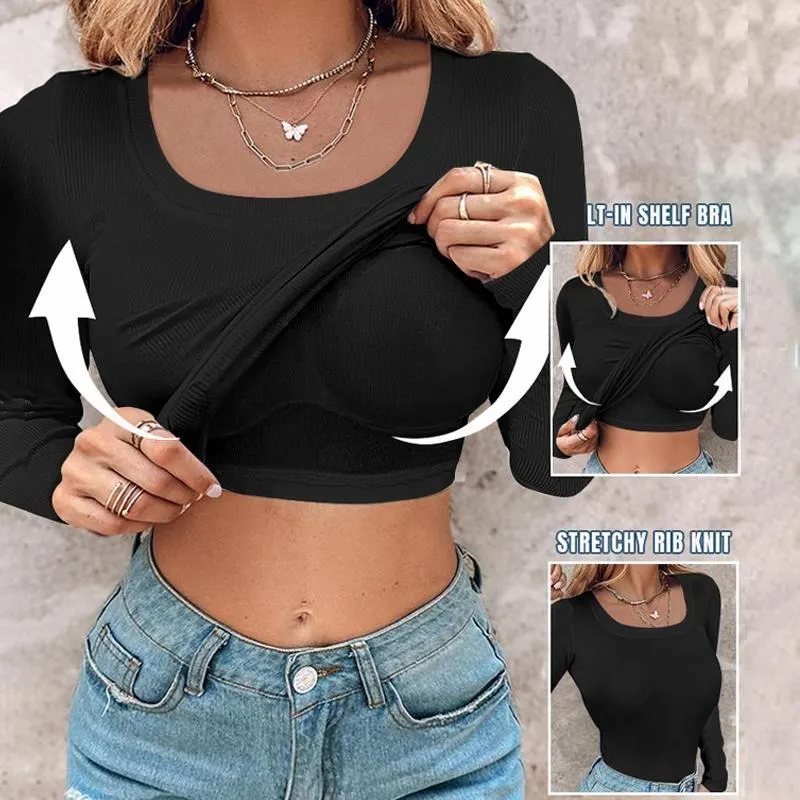 Round Neck Built-in Bra Ribbed Tank Top