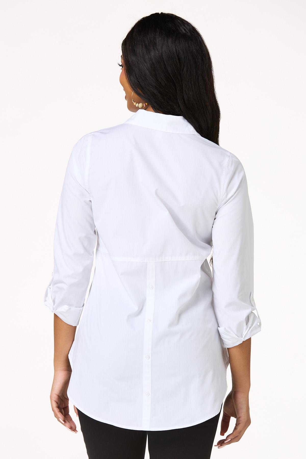 Button Down Back Solid White Top