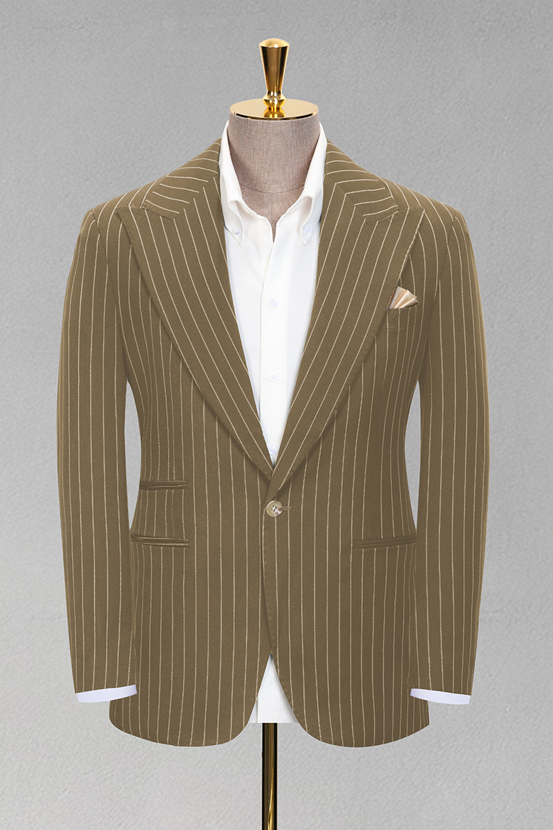 Men's Dark Green Pinstripe Single-Breasted Blazer