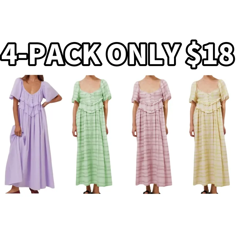 Women Long Dress Elegant Short Sleeve Low-Cut Backless(Just $3 Each!)