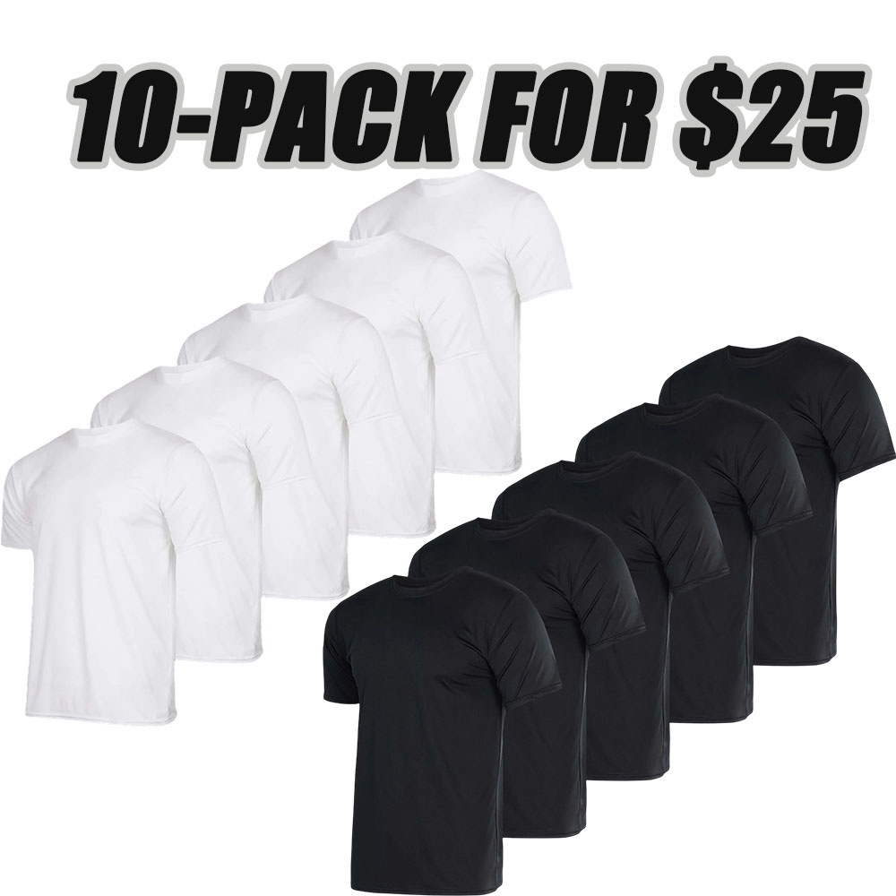 10 Pack: Men’s Short Sleeve Dry Fit Active Crew Neck T Shirt - Athletic Running Gym Workout Tee Tops