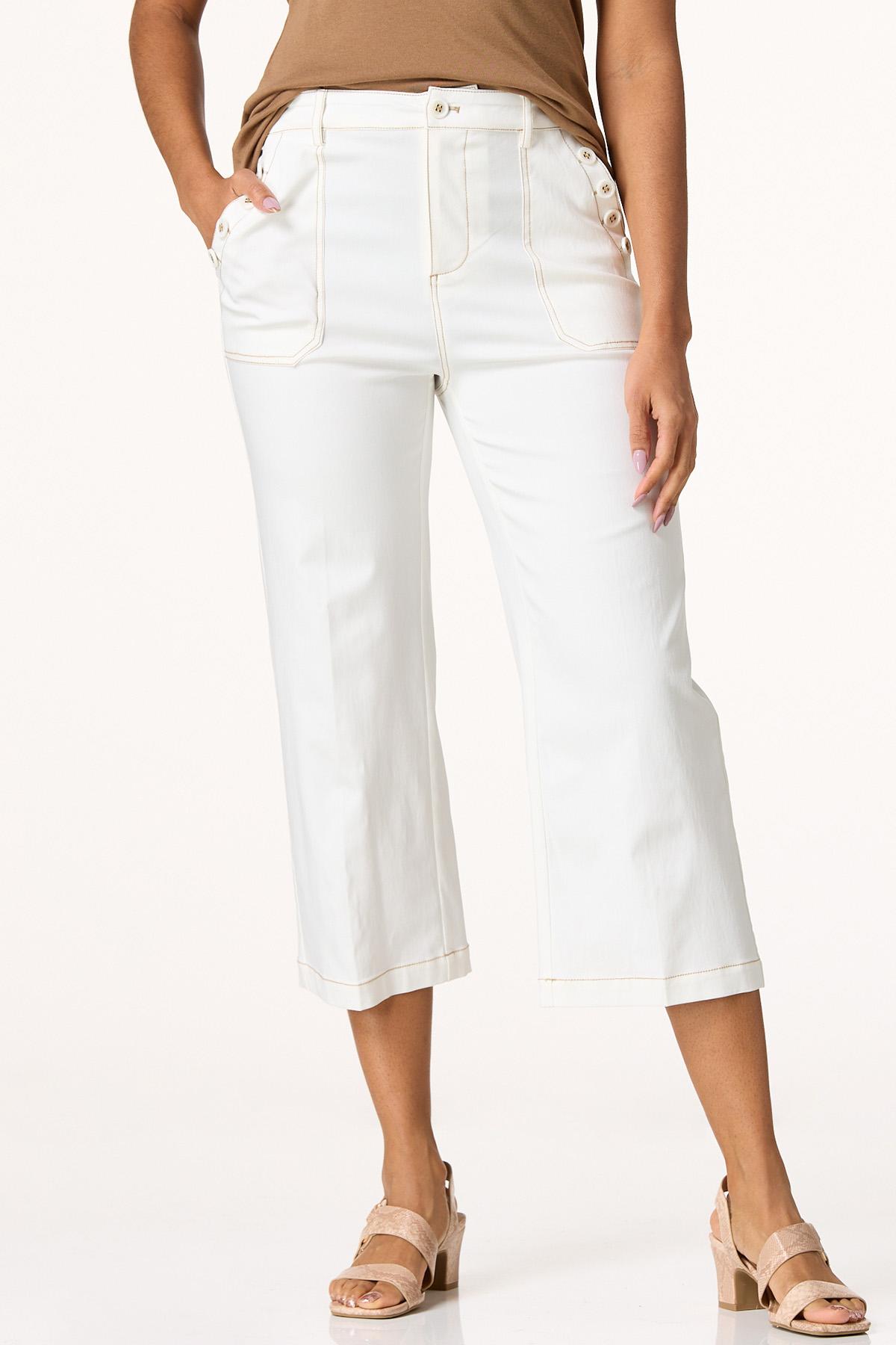 Cropped Ivory Sailor Button Pants