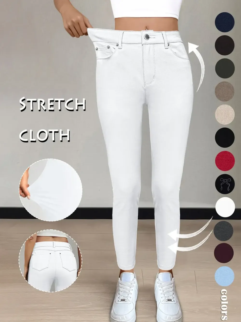 Women's Plain Pocket with Buttons, Casual Comfy Skinny Sports Stretchy Leggings for Yoga Gym Workout