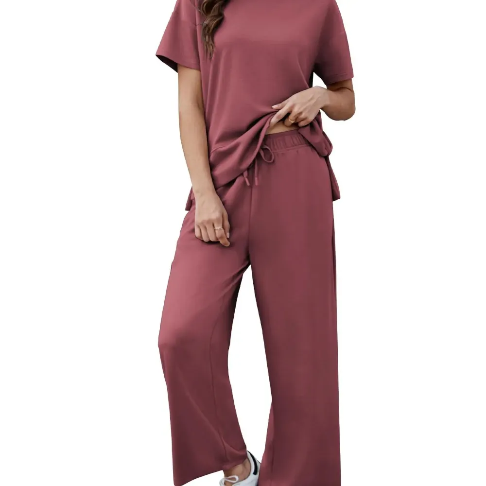 New Women's Two-Piece Set — Soft, Short-Sleeve Casual Outfit with Wide-Leg Pants