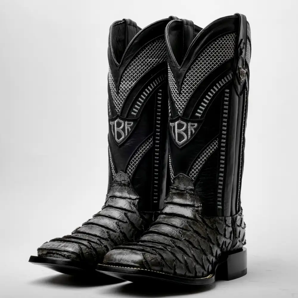 Grey Jumbo Python Leather Boots - Square Toe