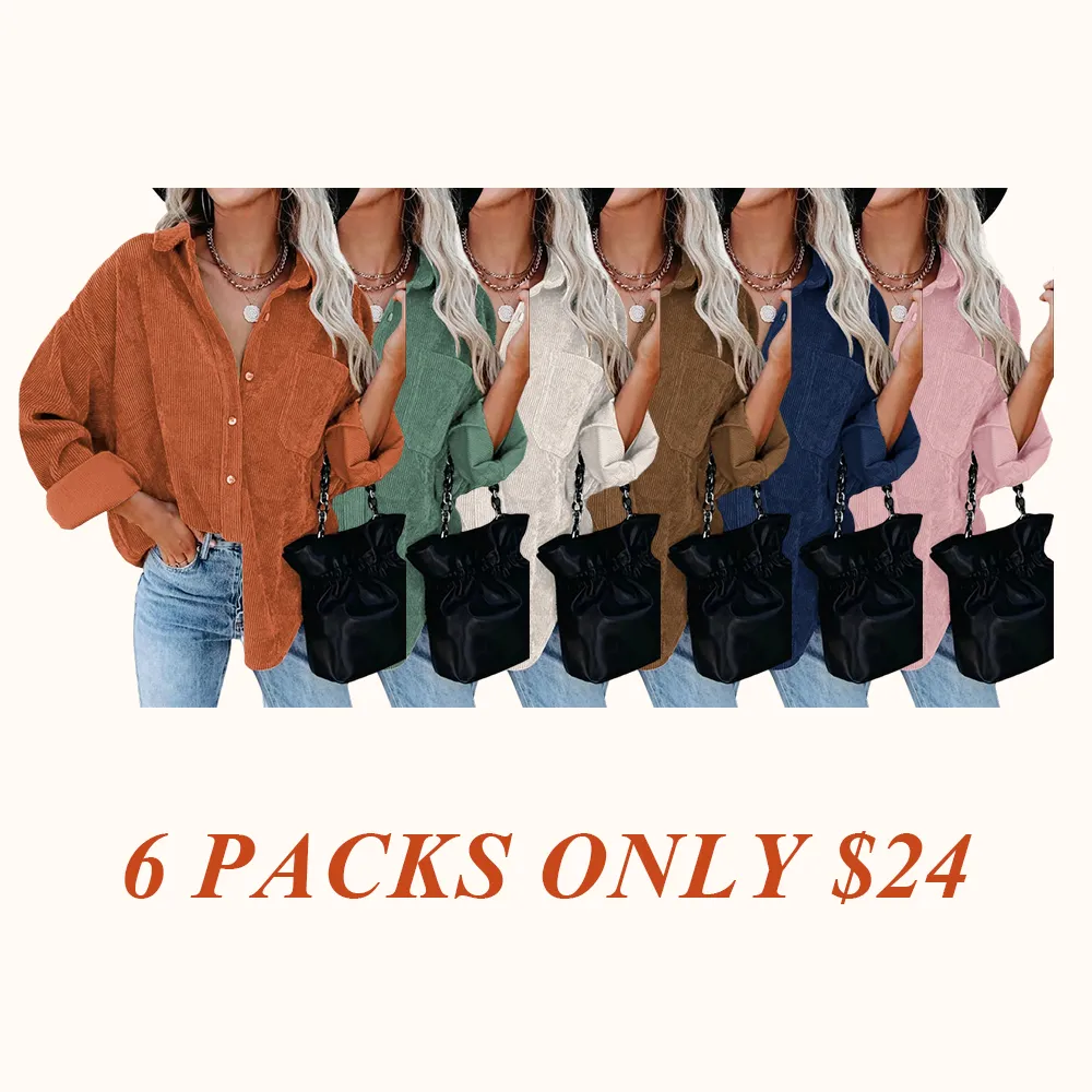 Women's Plain Pocket Button Front Corduroy Shirt