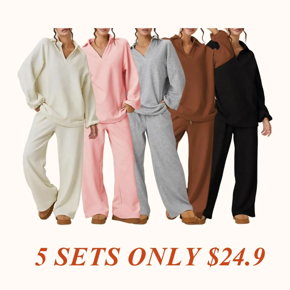 Women's Slouchy Solid Color V-Neck Loose Textured Pullover