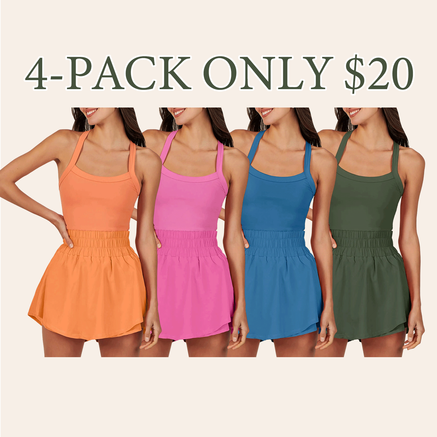 Women’s Athletic Tennis Dress – Sleeveless Mini Skort Romper